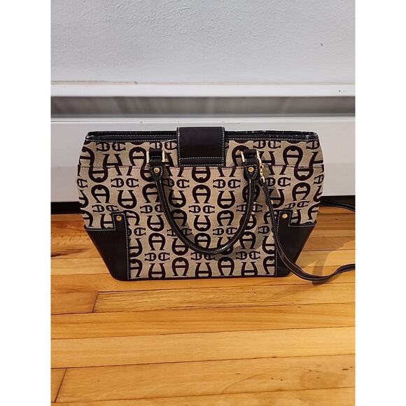 Vintage Etienne Aigner Shoulder Bag Purse Signature Logo Leather Trim Crossbody - Picture 3 of 9